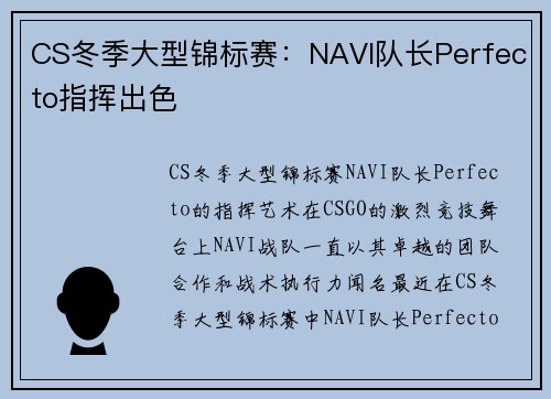 CS冬季大型锦标赛：NAVI队长Perfecto指挥出色